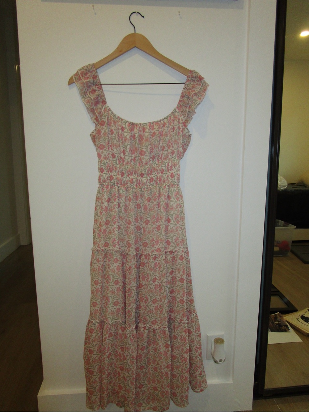 Floral Pink Maxi Dress with Smocked Bodice